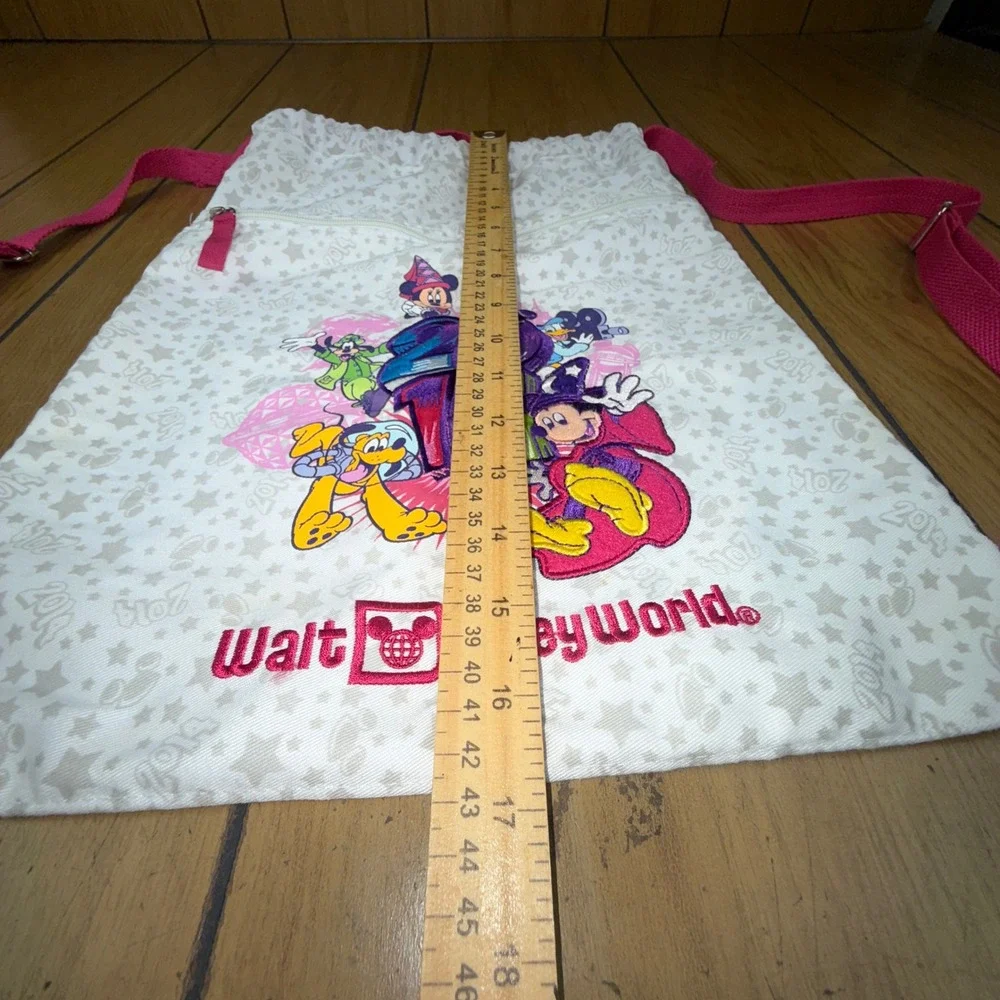 Walt Disney World Mickey Minnie Donald Goofy Pluto‎ Drawstring Bag White Pink